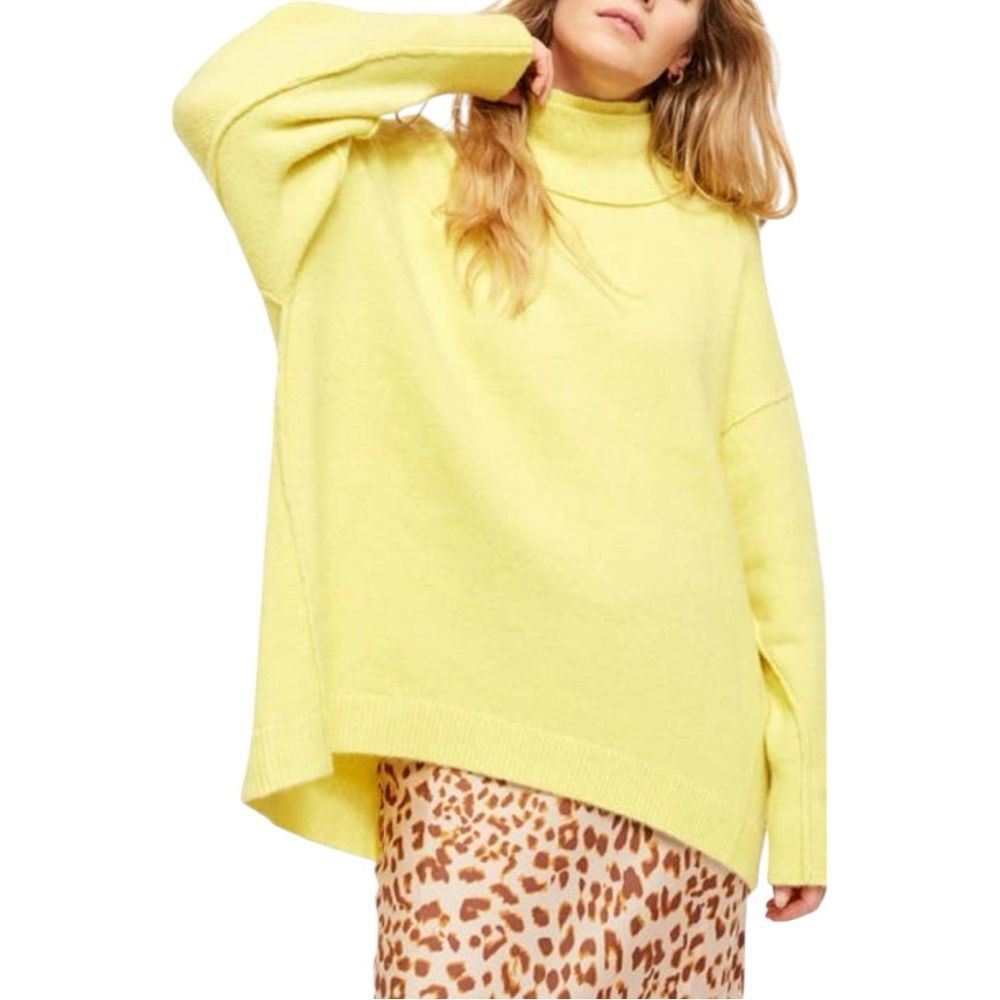 Free People Afterglow Mock Neck Lime Wool Blend Oversized XL Boho OB982299 Lime - Picture 7 of 9